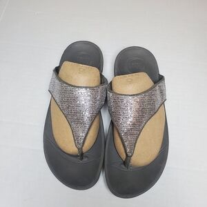 Fitflop Sandals Women Size 6 Lulu Super Glitz Silver Wedge Flip Flop Comfort